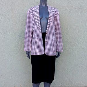 LIZ CLAIBORNE LIZSPORT LADIES PURE COTTON SEERSUCKER CHECK (2) BUTTON LUX BLAZER